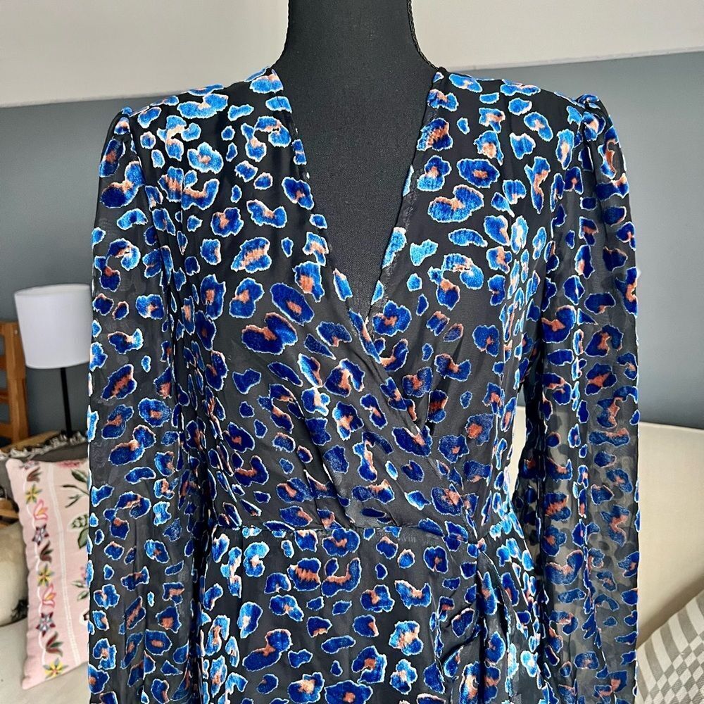 DEAR JOHN - LEOPARD PRINT BURNOUT VELVET DRESS - SIZE M - Picture 2 of 7